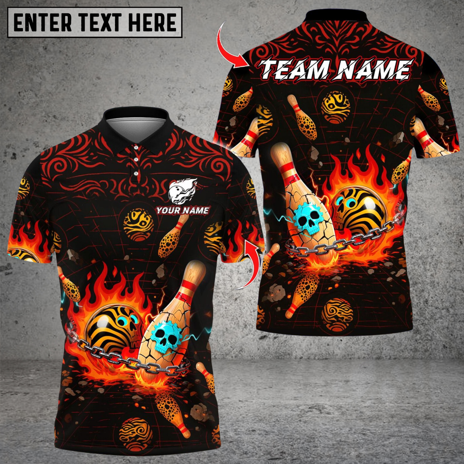 Blisscorners Flame Skull Bowling Design Multicolor Customized Name, Team Name 3D Shirts