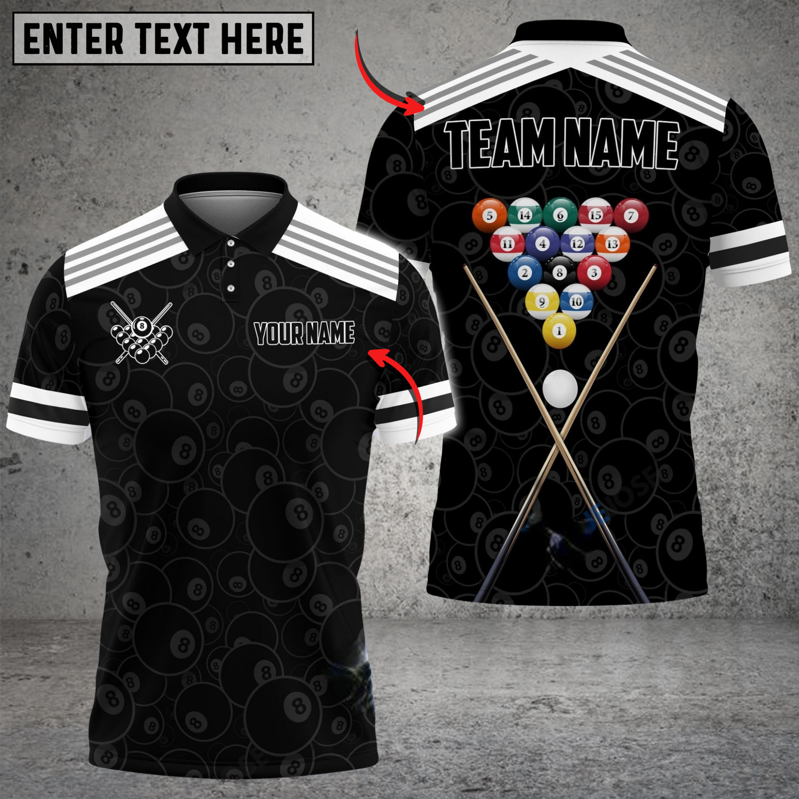 Blisscorners Billiards Black Cue Rack Minimal Personalized Name 3D Unisex Shirt