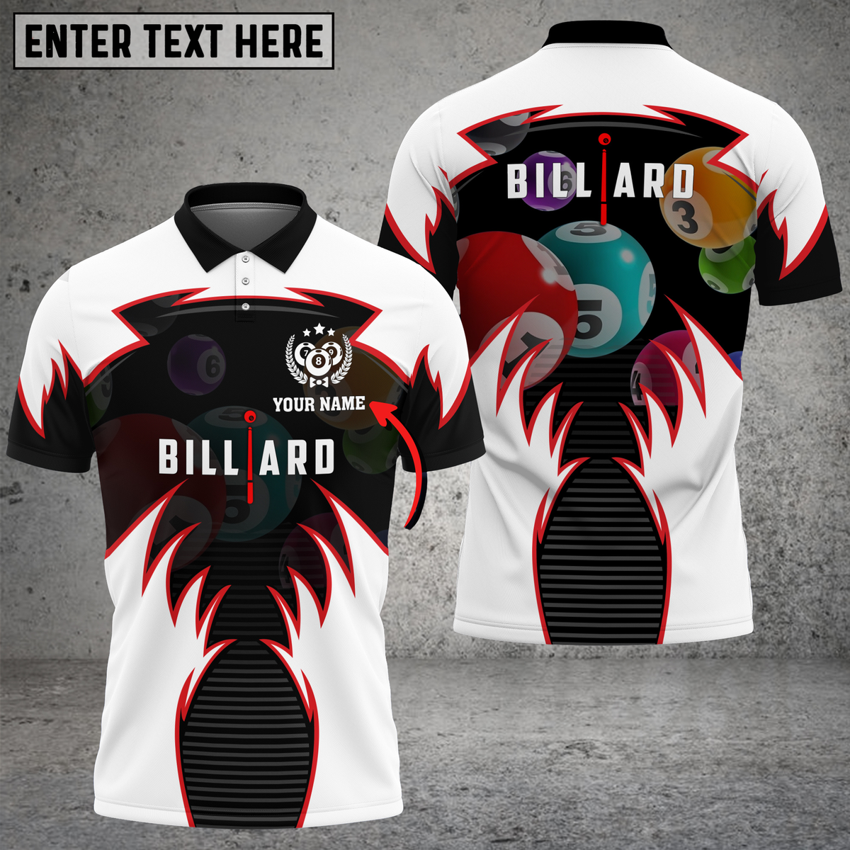 Blisscorners Billiards White Red Flame Strike Personalized Name 3D Unisex Shirt