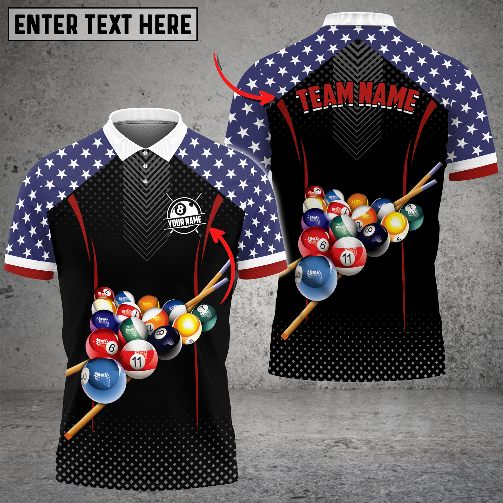 Blisscorners Billiards American Stars Cue Balls Personalized Name 3D Unisex Shirt