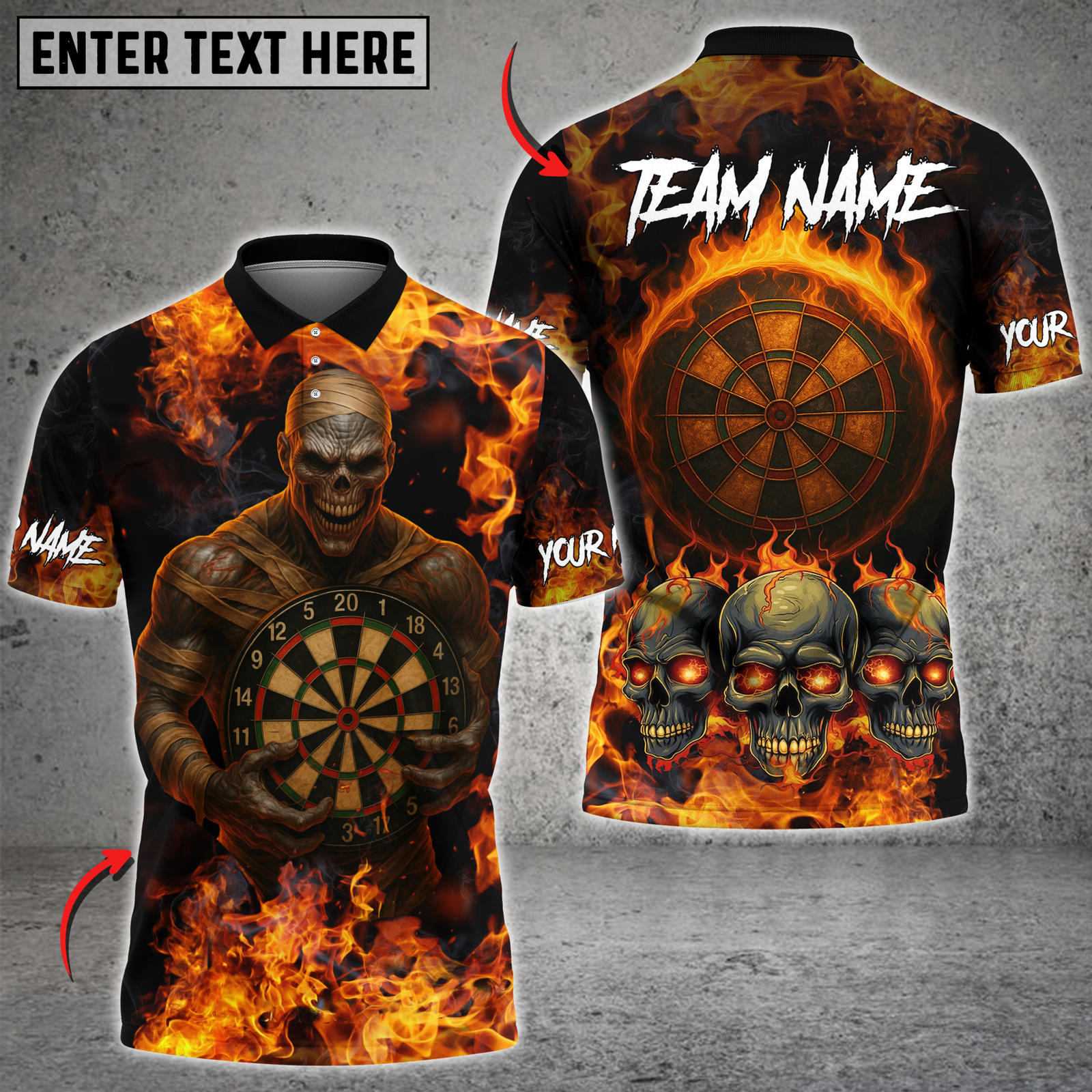 Blisscorners Mummy Inferno Darts Multicolor Customized Name, Team Name 3D Shirts