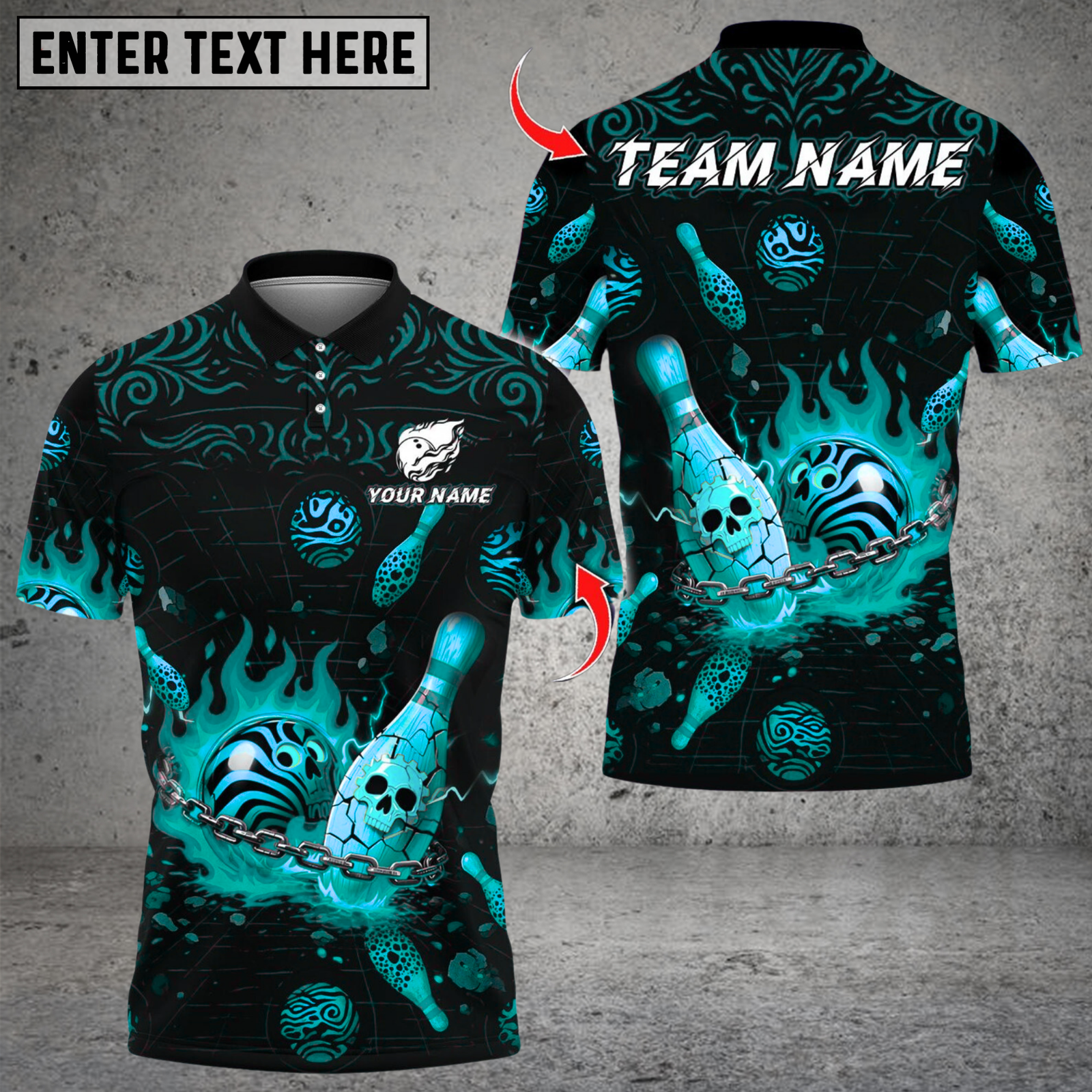 Blisscorners Flame Skull Bowling Design Multicolor Customized Name, Team Name 3D Shirts