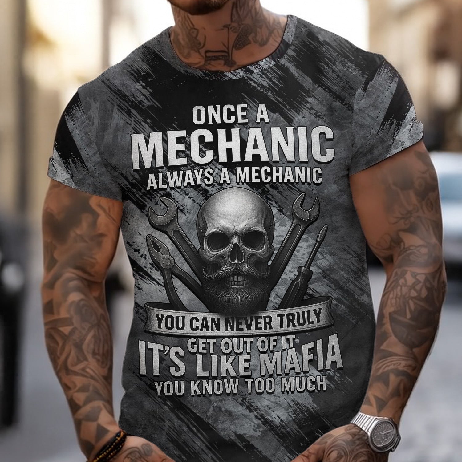 Blisscorners Once A Mechanic Always A Mechanic Shirt Funny Printed Vintage Mechanic Unisex T Shirt Skull and Mechanic Tools Design