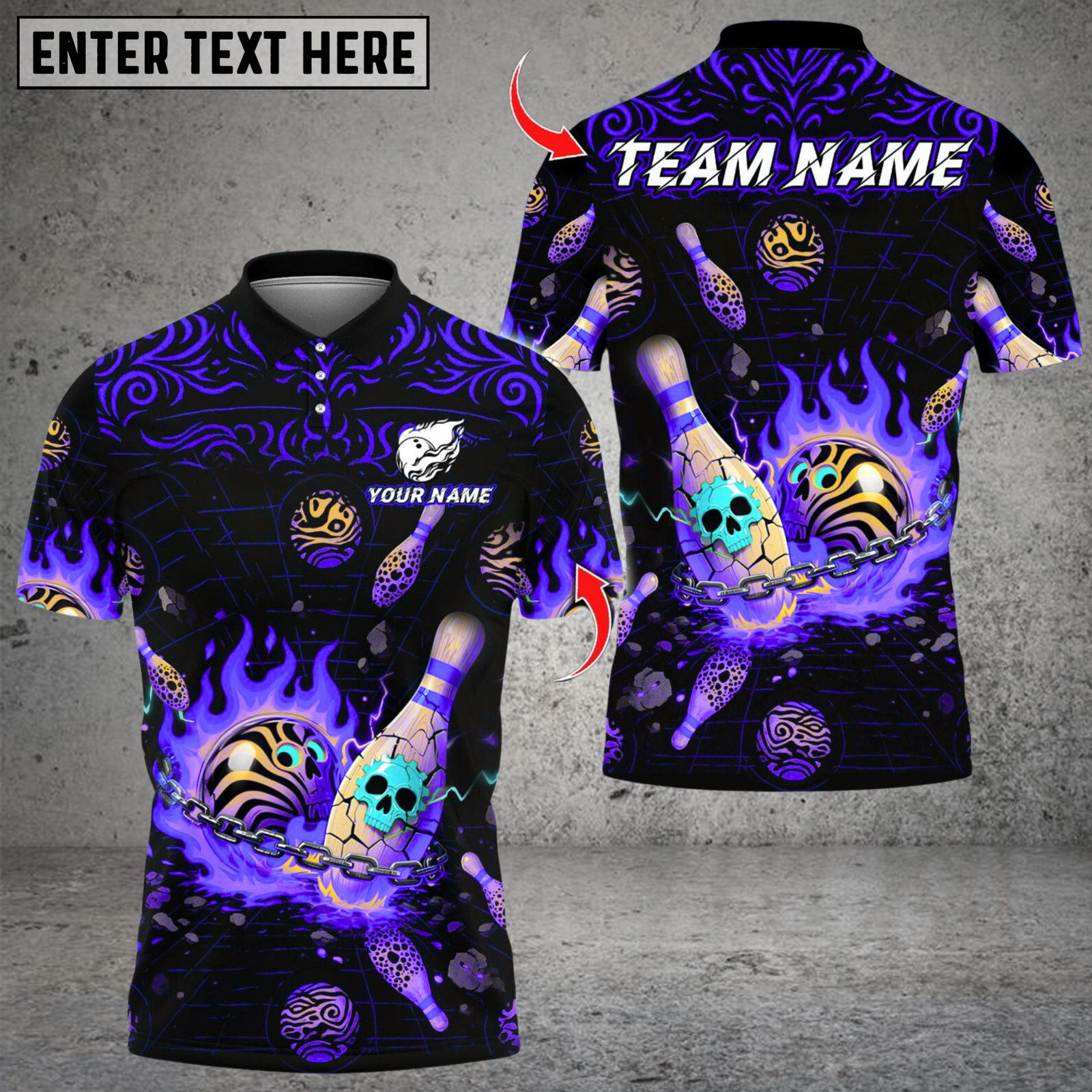Blisscorners Flame Skull Bowling Design Multicolor Customized Name, Team Name 3D Shirts