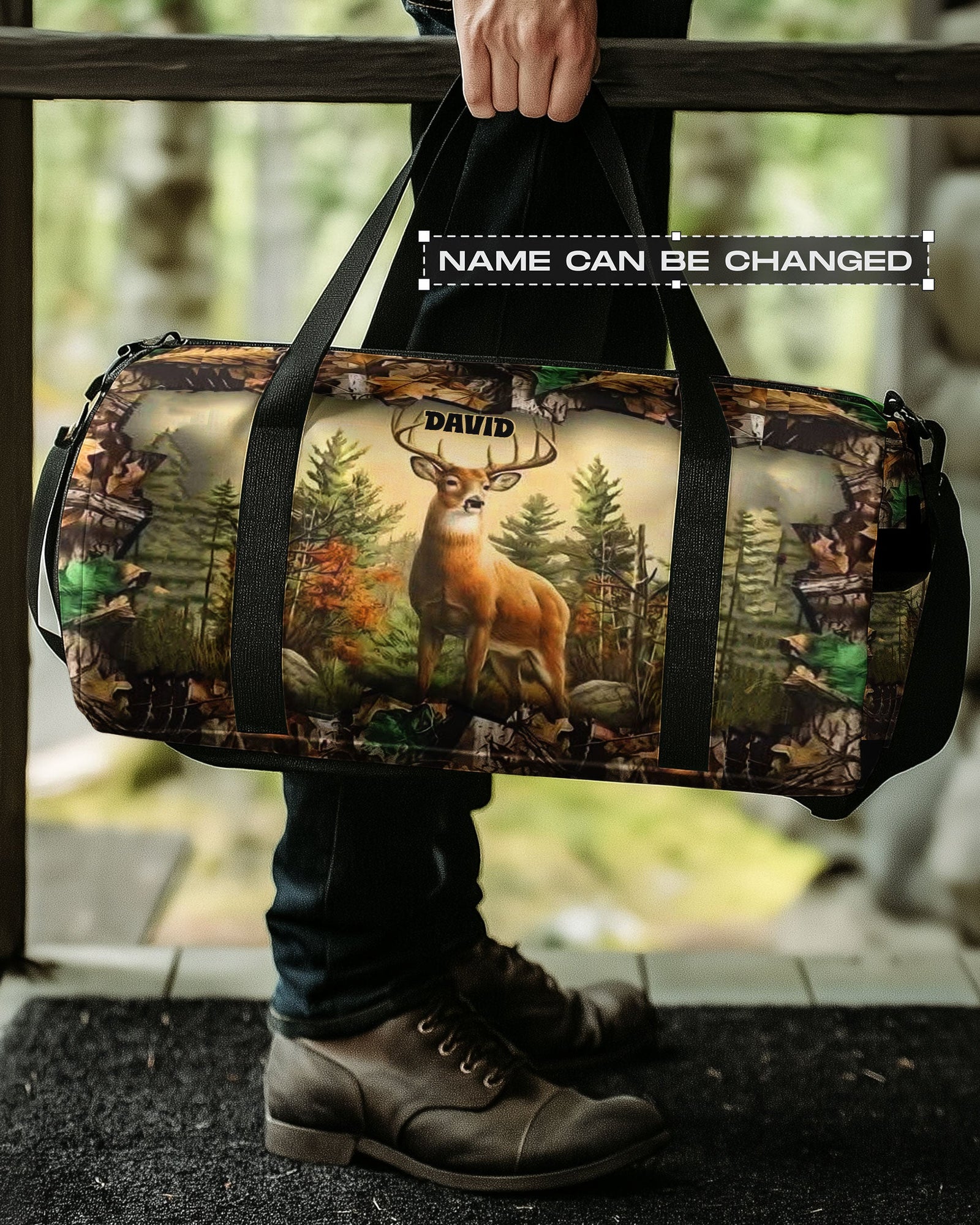 BLISSCORNERS DEER IN FOREST CAMO TRAVELLING BAG