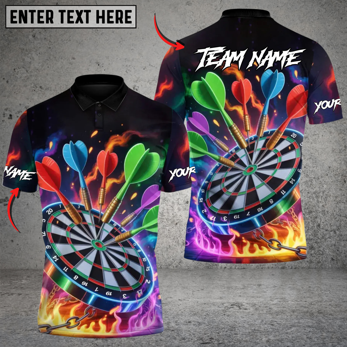 Blisscorners Neon Flames Darts Personalized Name 3D Unisex Shirt