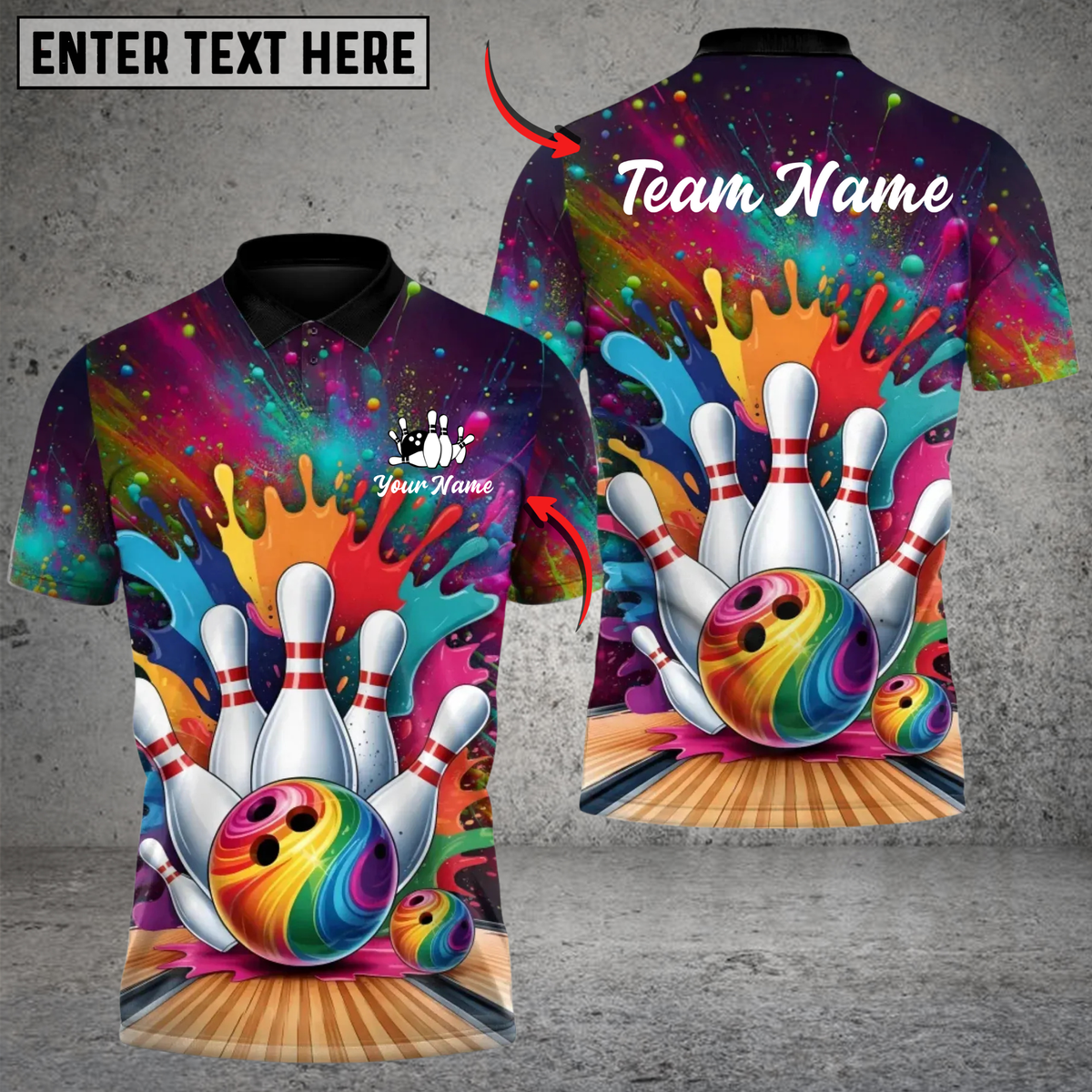 Blisscorners Bowling Rainbow Splash Pins Personalized Name 3D Unisex Shirt