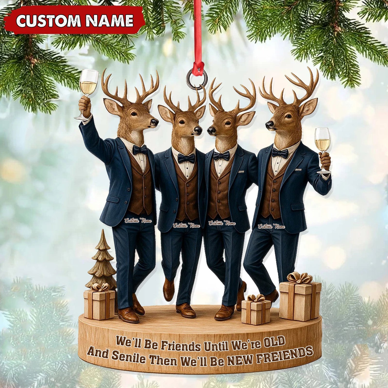 Blisscorners Personalized Friends Christmas Ornament, Funny Deer Best Friend Gift, Custom Name Tuxedo Buddy Keepsake MT2411