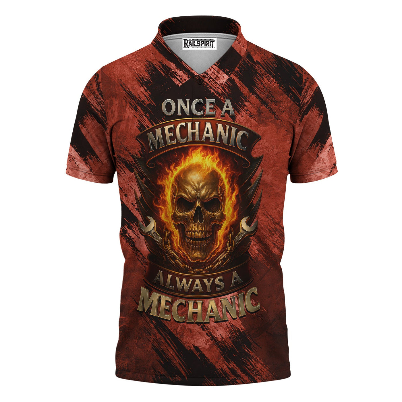 Blisscorners Once A Mechanic Always A Mechanic Shirt Funny Printed Vintage Mechanic Unisex T Shirt Flame Skull Design Design