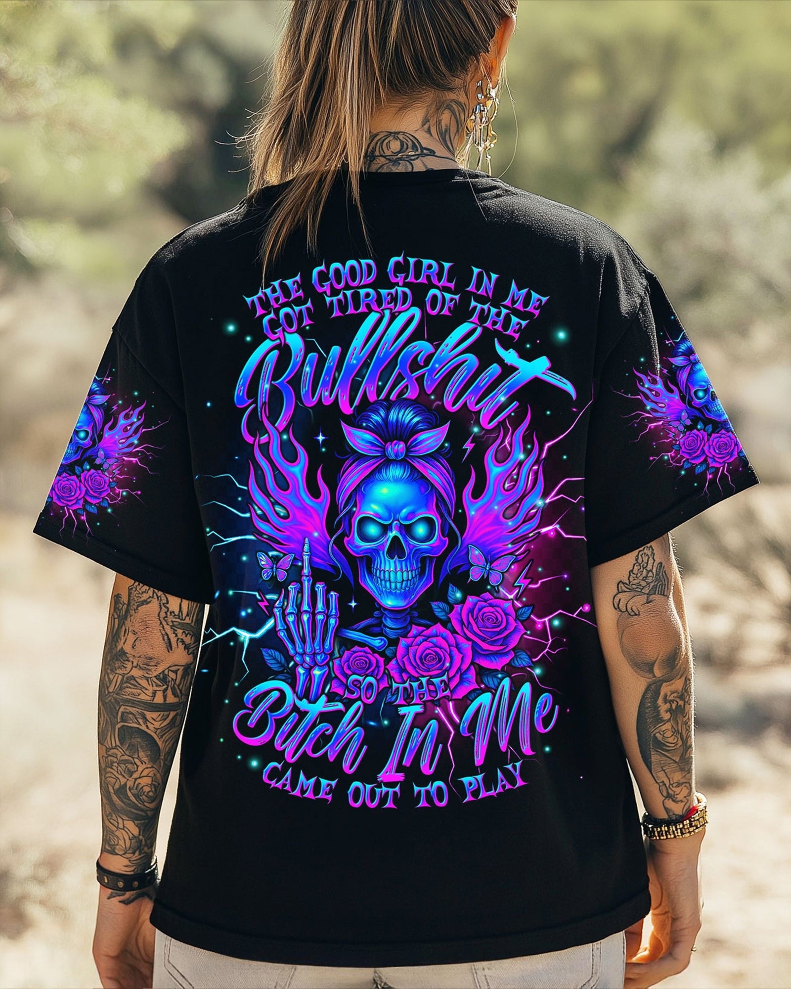 BLISSCORNERS FRESH OUT OF F MESSY BUN SKULL  ALL OVER PRINT