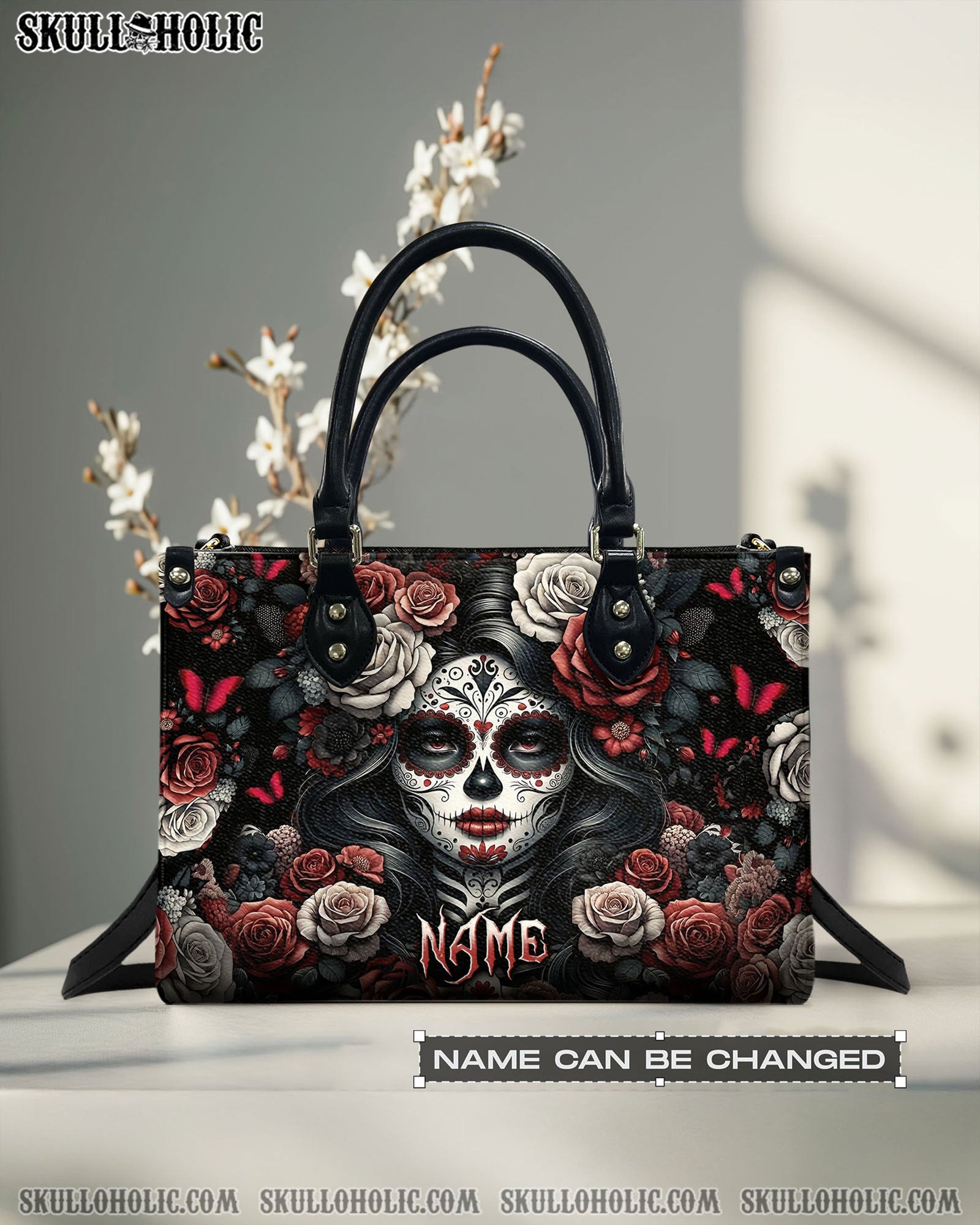 BLISSCORNERS SKULL LADY FLOWER LEATHER HANDBAG