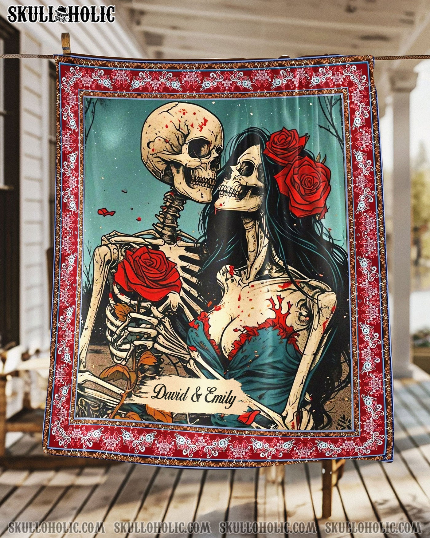 BLISSCORNERS PERSONALIZED SKULL COUPLE FLEECE BLANKET