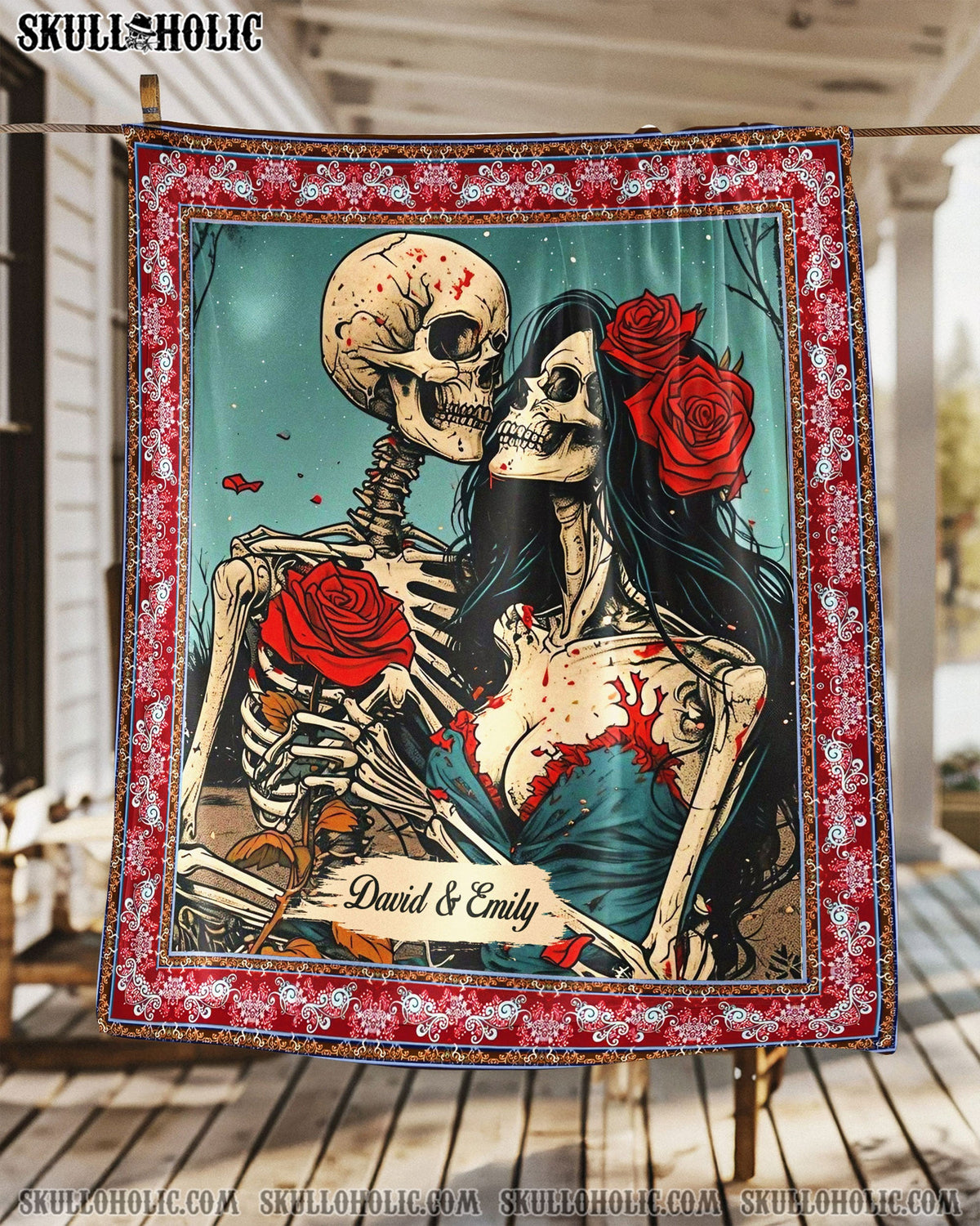 BLISSCORNERS PERSONALIZED SKULL COUPLE FLEECE BLANKET