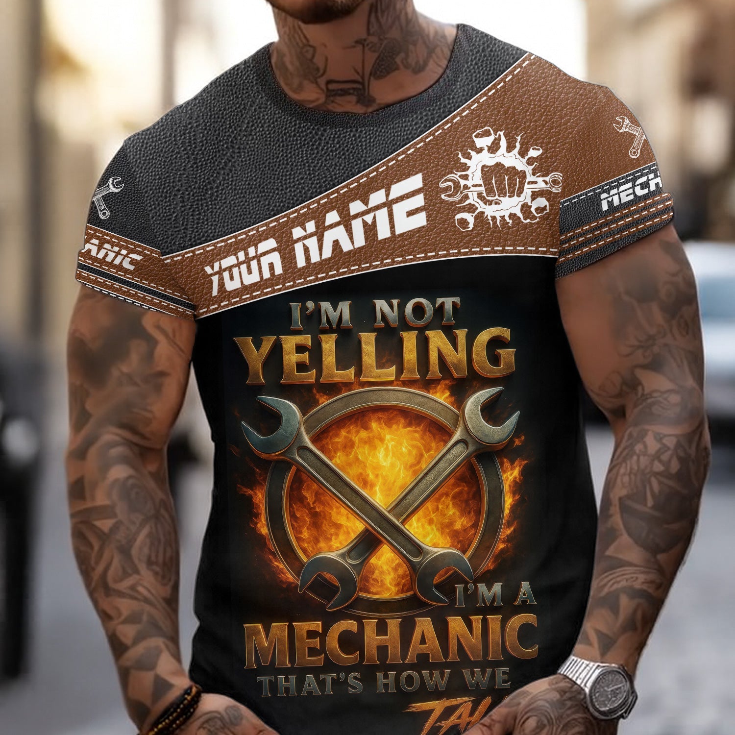 Blisscorners Custom Name Mechanic Shirt I'm Not Yelling I'm A Mechanic That's How We Talk T Shirt