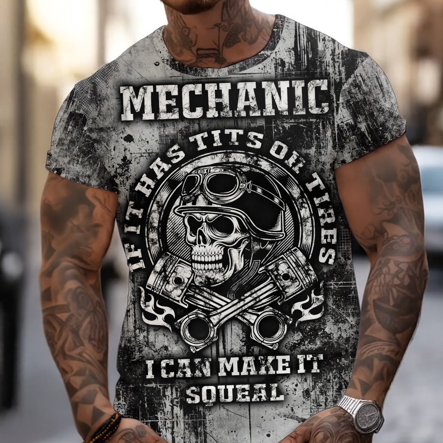 Blisscorners Vintage Mechanic Shirt If It Has Tits Or Tires I Can Make It Squeal T Shirt