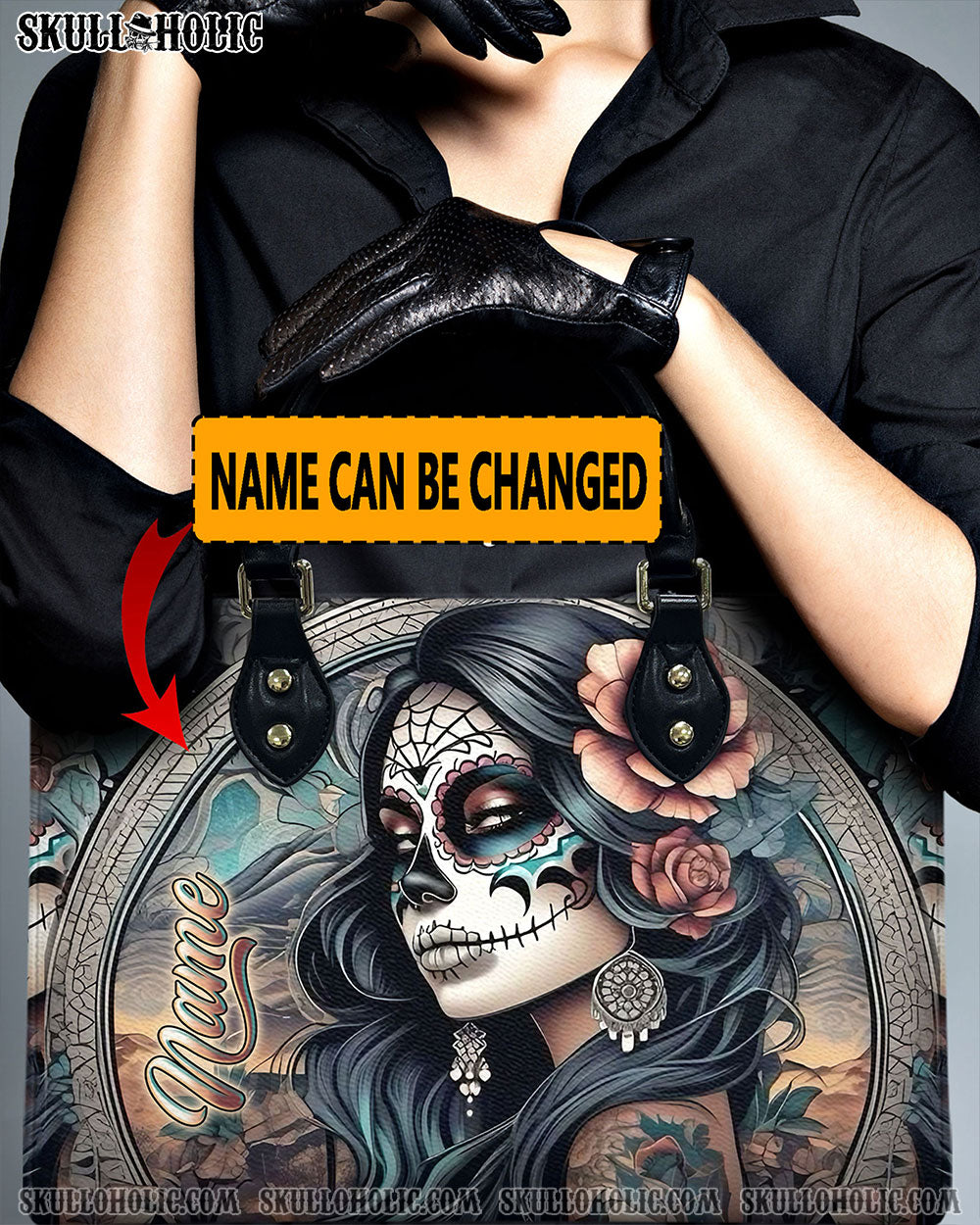 BLISSCORNERS SUGAR SKULL LADY LEATHER HANDBAG