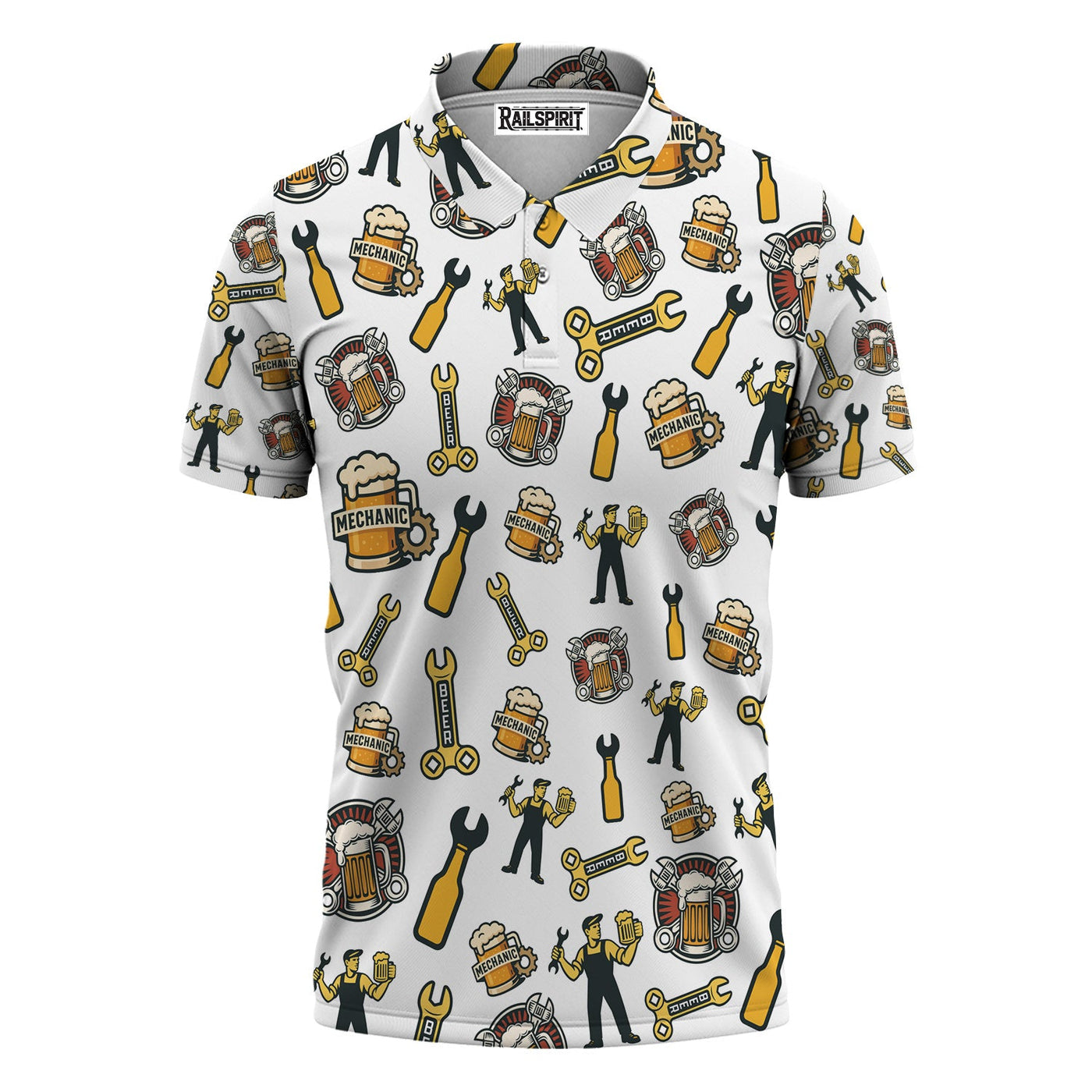 Blisscorners Mechanic T-Shirt Beer and Wrench Funny Pattern Design Shirt Mechanic Gift For Men