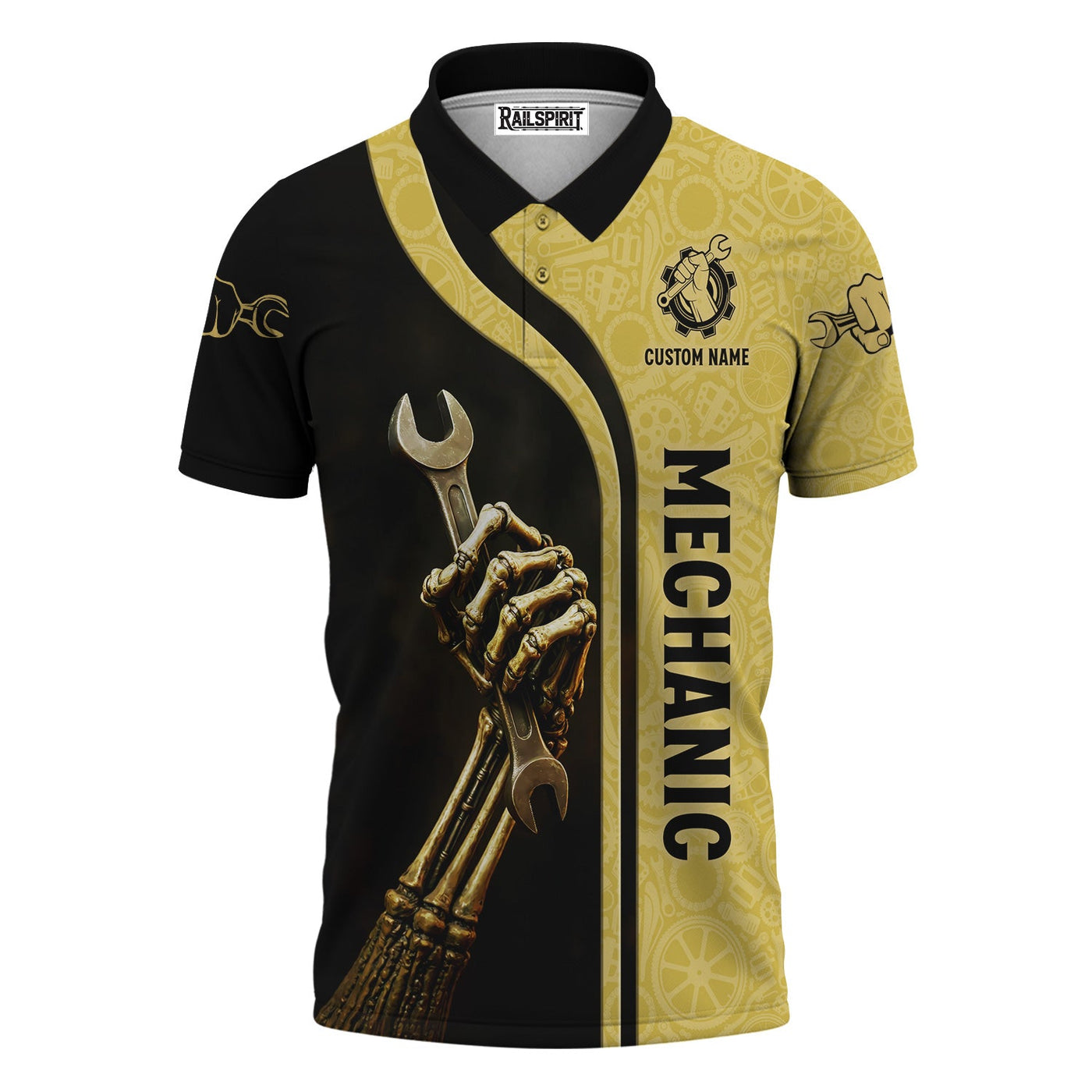 Blisscorners Personalized T-Shirt Mechanic Retired And Rebuilt Body Contains Aftermarket Parts Bony Hand Design Shirt