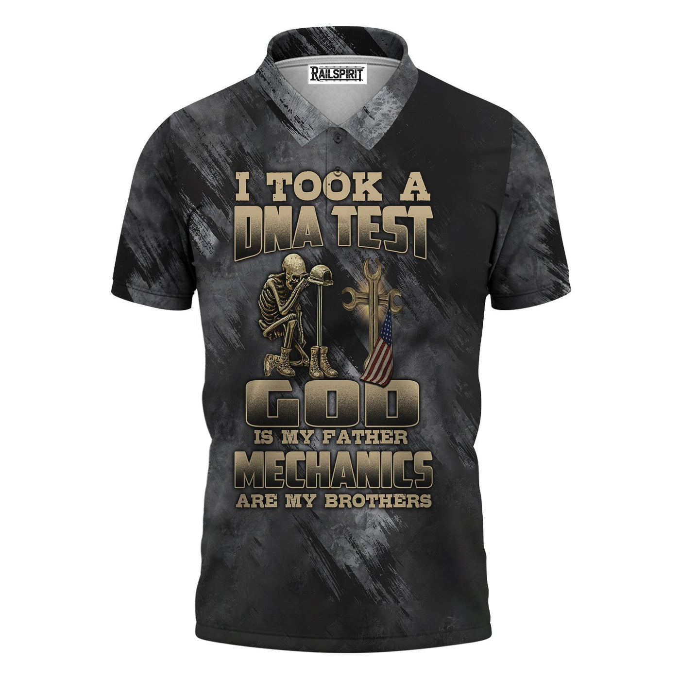 Blisscorners Mechanic T-Shirt, DNA Test Quote, God Father, Mechanics Brother, Funny Skeleton & Cross Design, Unique Gift for Mechanics & Fathers