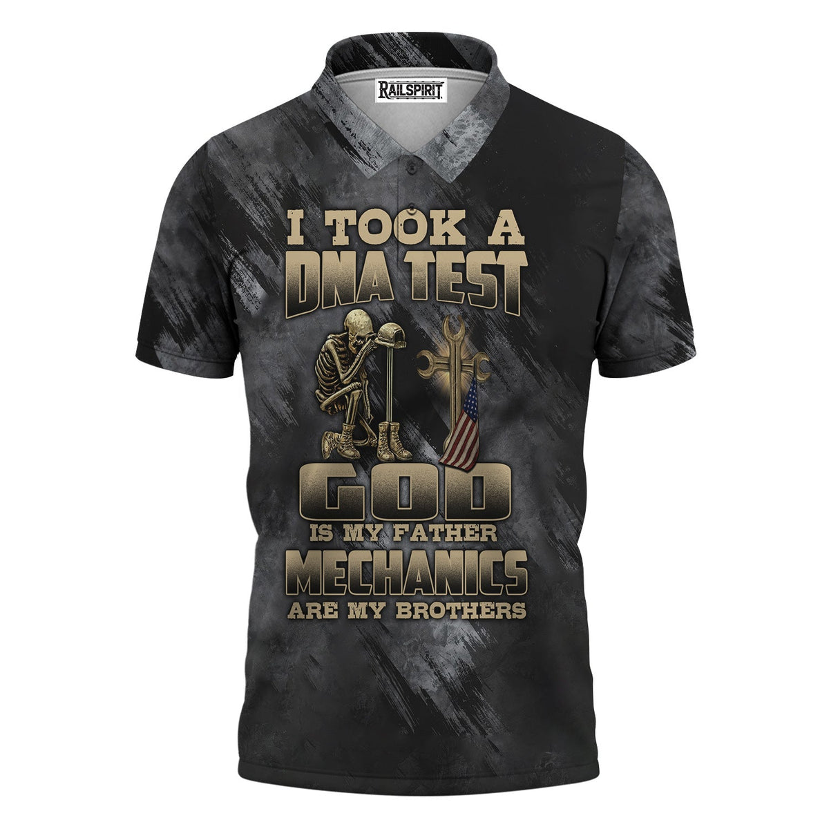 Blisscorners Mechanic T-Shirt, DNA Test Quote, God Father, Mechanics Brother, Funny Skeleton & Cross Design, Unique Gift for Mechanics & Fathers