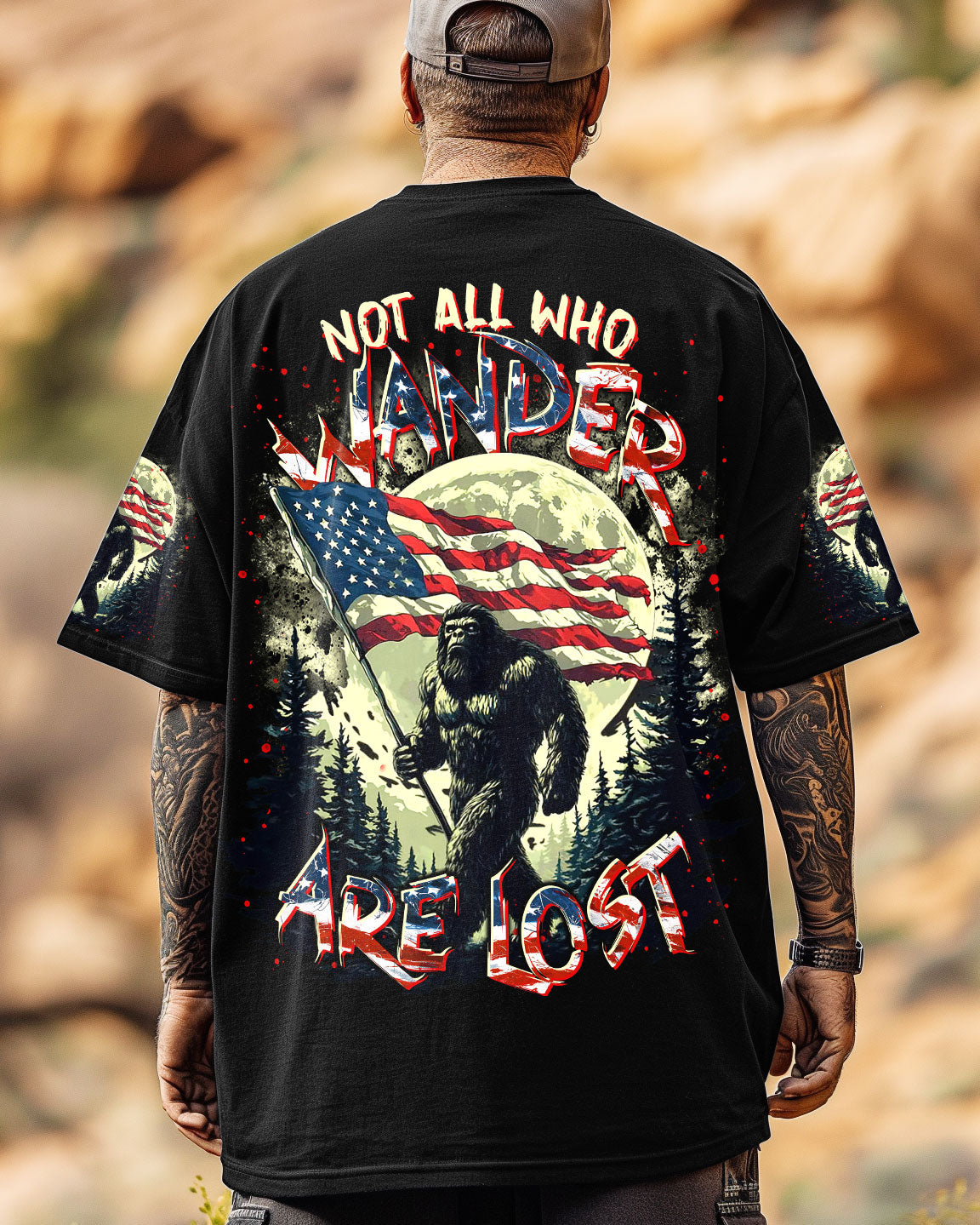BLISSCORNERS NOT ALL WHO WANDER ARE LOST BIGFOOT ALL OVER PRINT