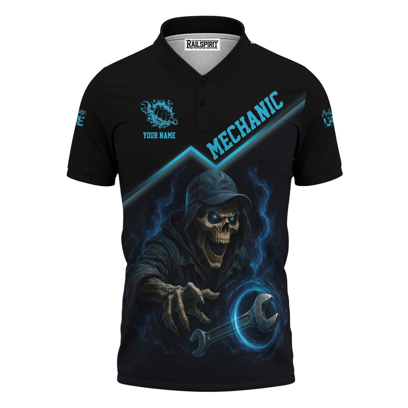 Blisscorners Personalized T-Shirt I Am A Grumpy Old Mechanic Blue Flame Grim Reaper Design Shirt For Mechanics