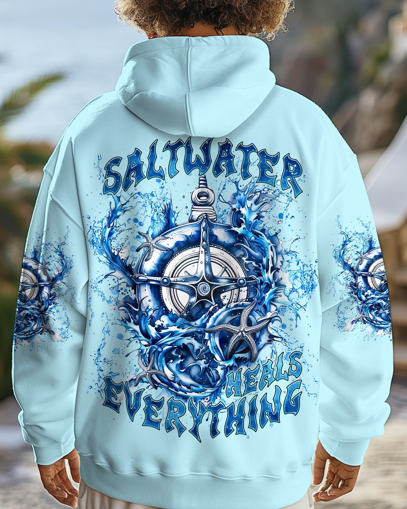BLISSCORNERS SALTWATER HEALS EVERYTHING COMPASS WAVES OCEAN ALL OVER PRINT
