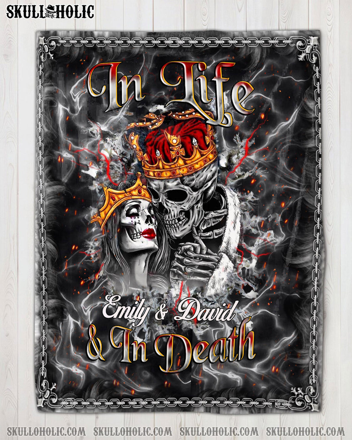 BLISSCORNERS PERSONALIZED IN LIFE AND IN DEATH COUPLE SKULL FLEECE BLANKET