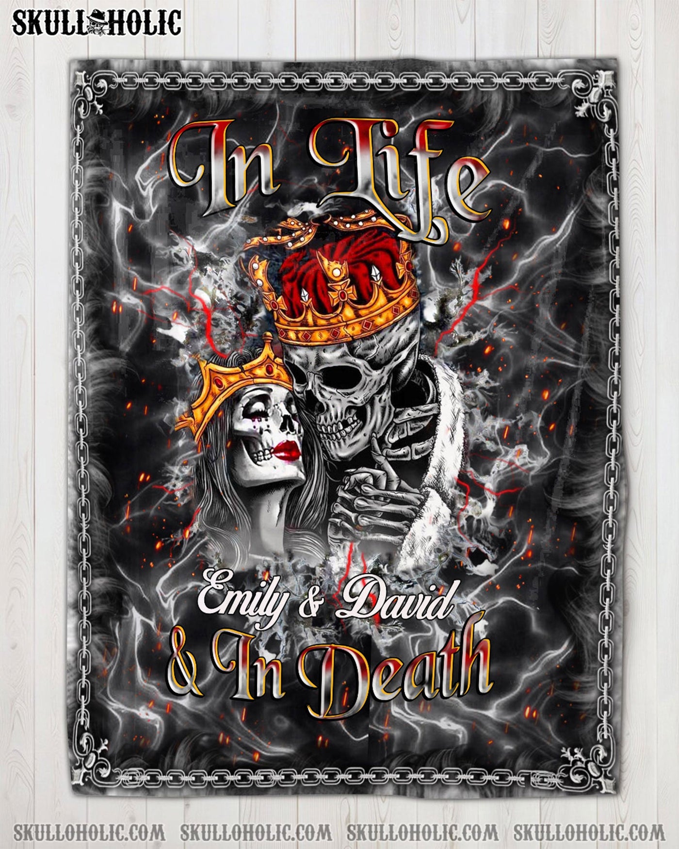 BLISSCORNERS PERSONALIZED IN LIFE AND IN DEATH COUPLE SKULL FLEECE BLANKET