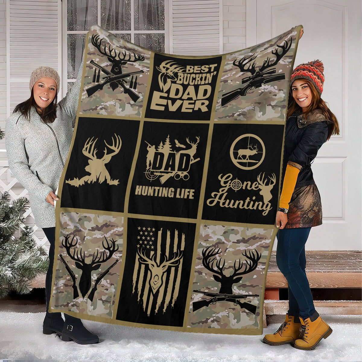 Blisscorners Hunting Life Best BuckinÃ¢â‚¬â„¢ Dad Ever Fleece Blanket - Camouflage Deer & Rifle Design - Gift for Hunters LM1611