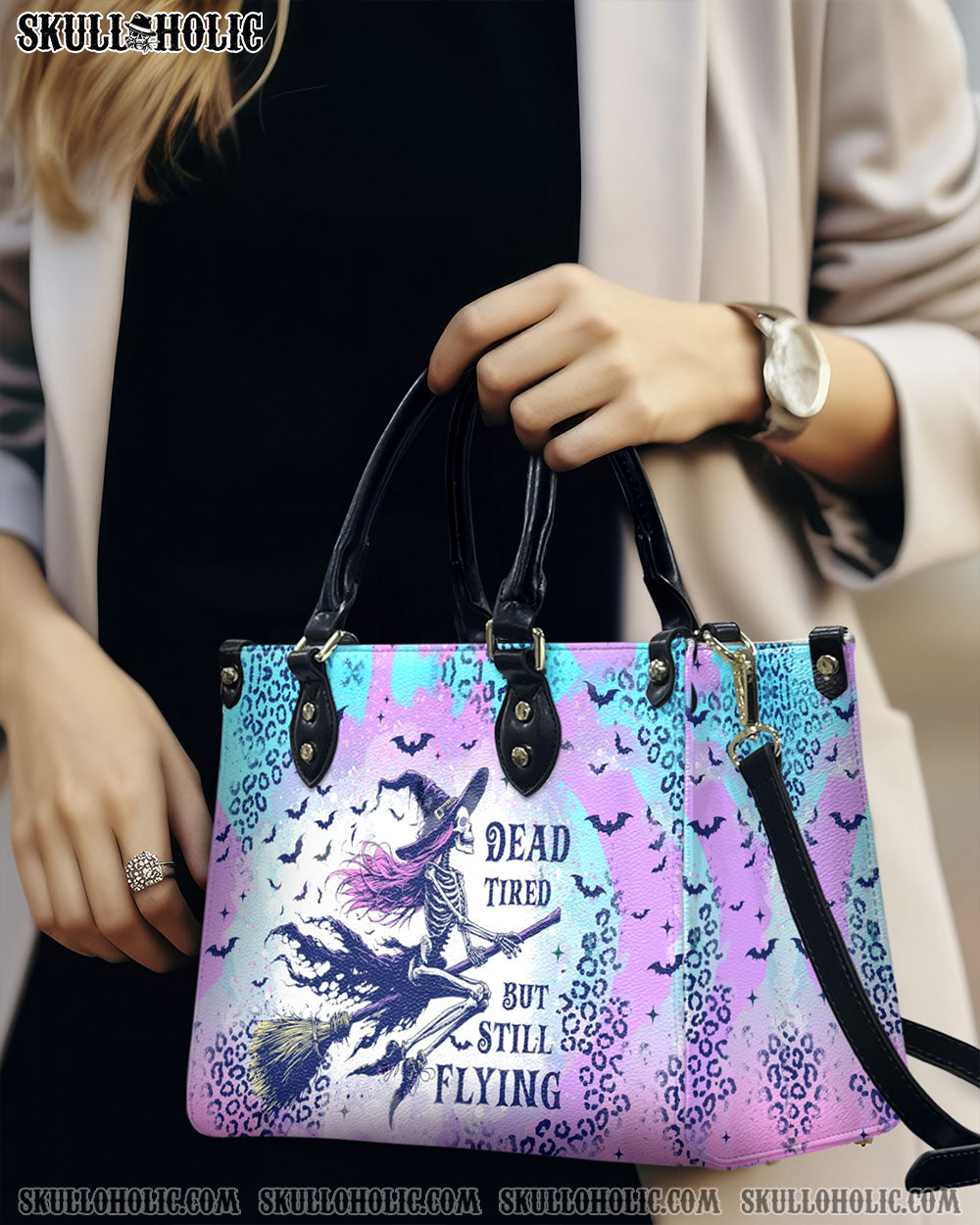 BLISSCORNERS SKELETON WITCH HALLOWEEN LEATHER HANDBAG