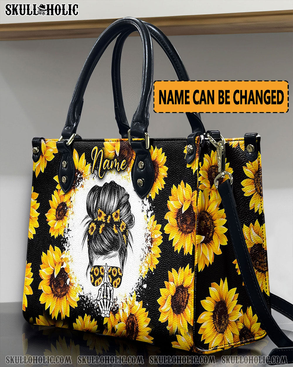 BLISSCORNERS MESSYBUN SKULL SUNFLOWER LEATHER HANDBAG