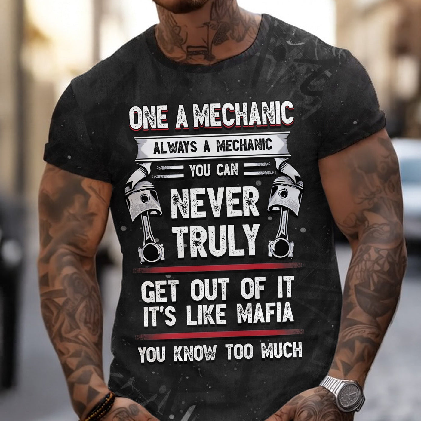Blisscorners Vintage Mechanic Shirt You Can Never Truly Get Out Of It It's Like Mafia You Know Too Much T Shirt