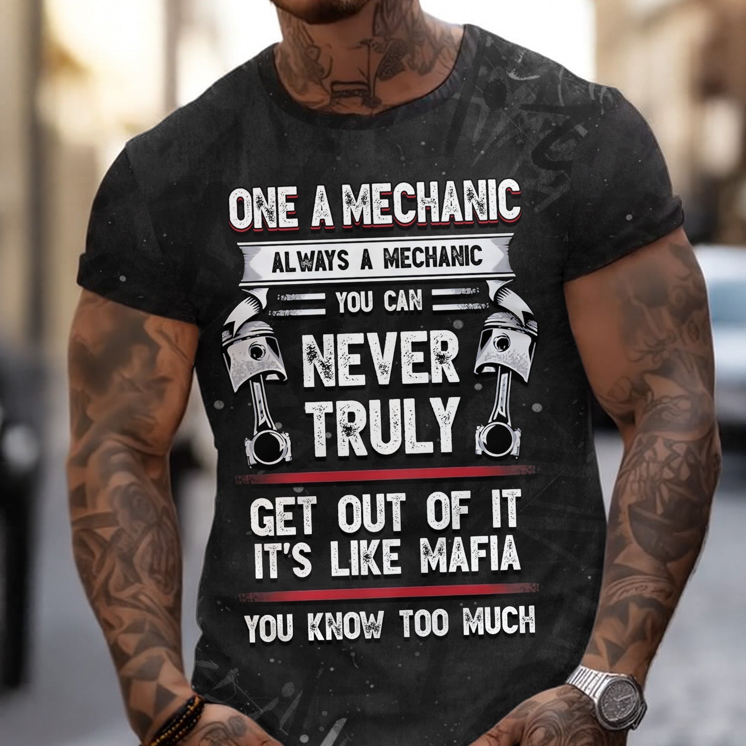 Blisscorners Vintage Mechanic Shirt You Can Never Truly Get Out Of It It's Like Mafia You Know Too Much T Shirt
