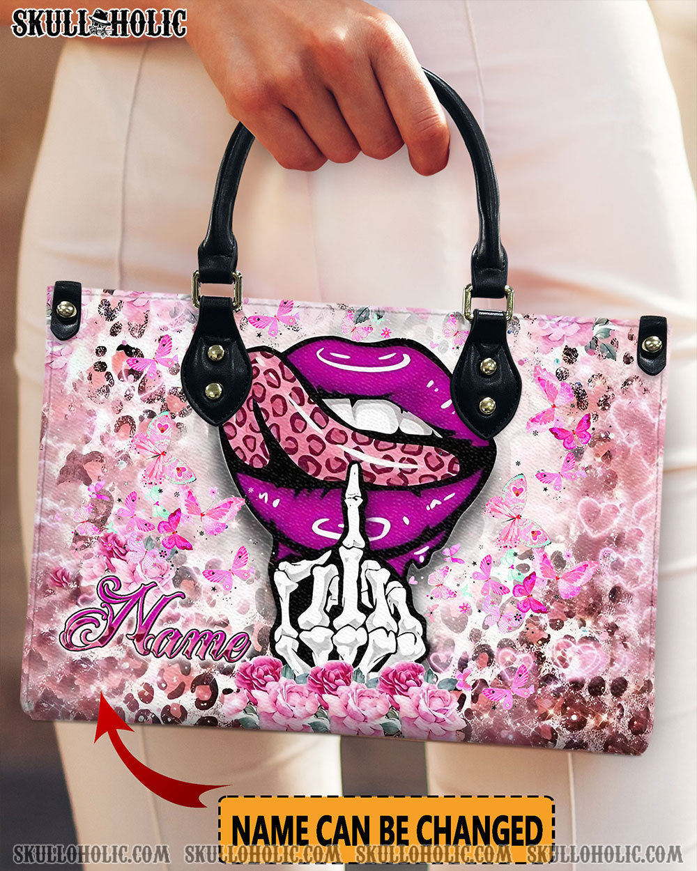BLISSCORNERS LEOPARD LIPS SKULL LEATHER HANDBAG