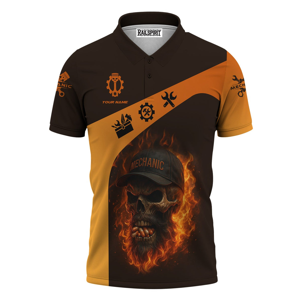Blisscorners Personalized T-Shirt Grumpy Old Mechanic You're About To Exceed The Limits Of My Medication Flame Skull Design Shirt