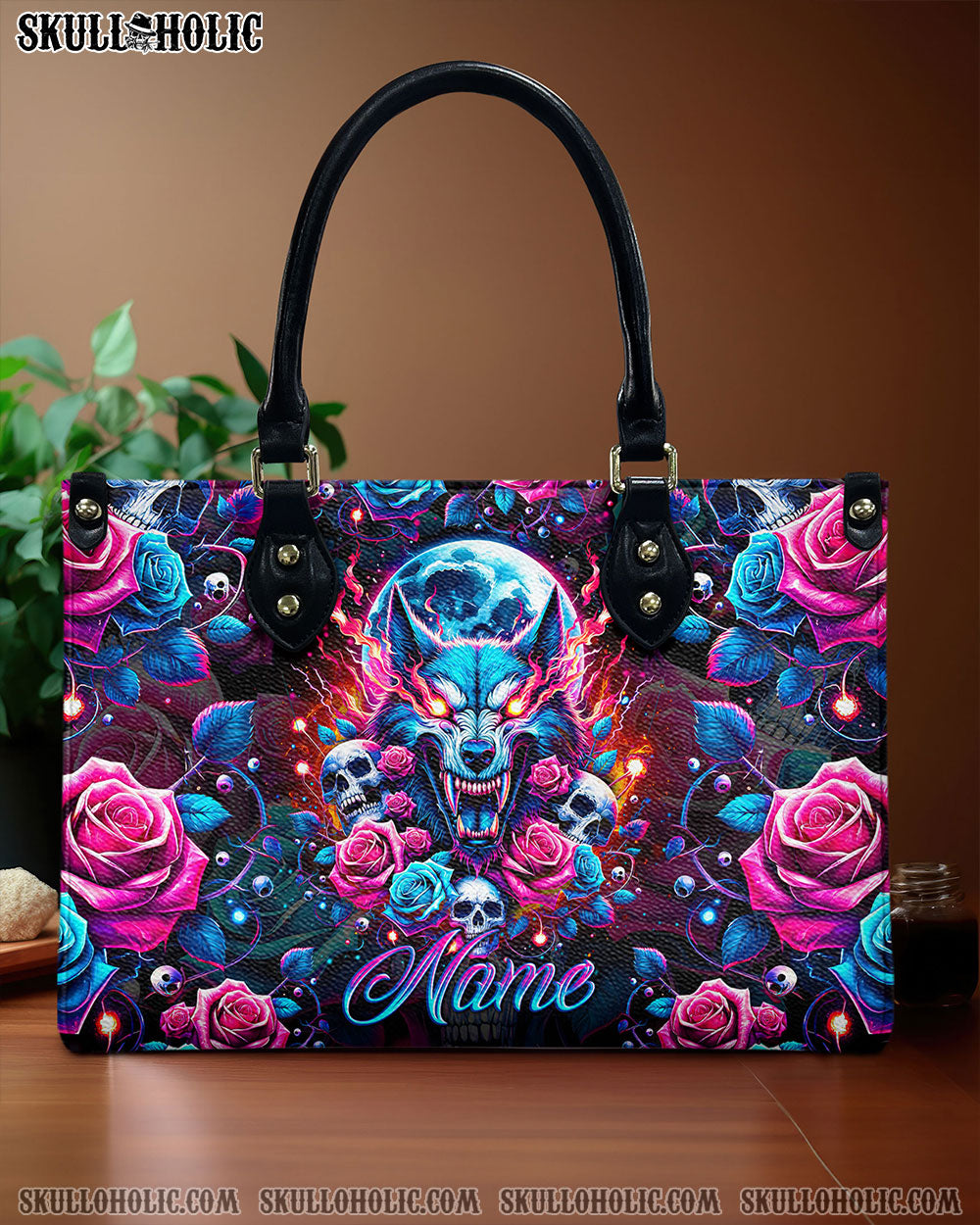 BLISSCORNERS SKULL WOLF LEATHER HANDBAG