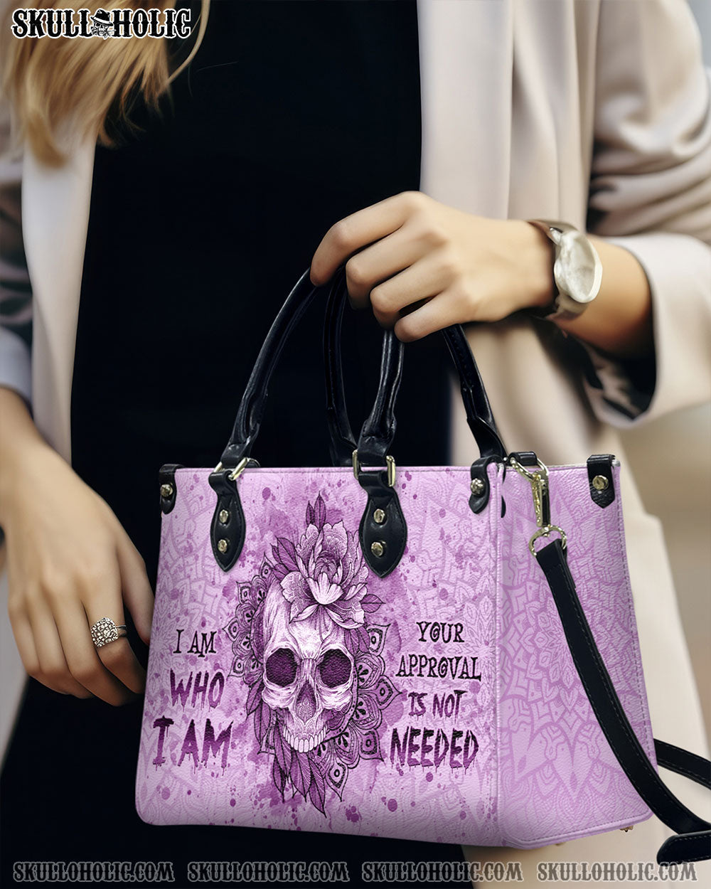 BLISSCORNERS I AM WHO I AM SKULL LEATHER HANDBAG