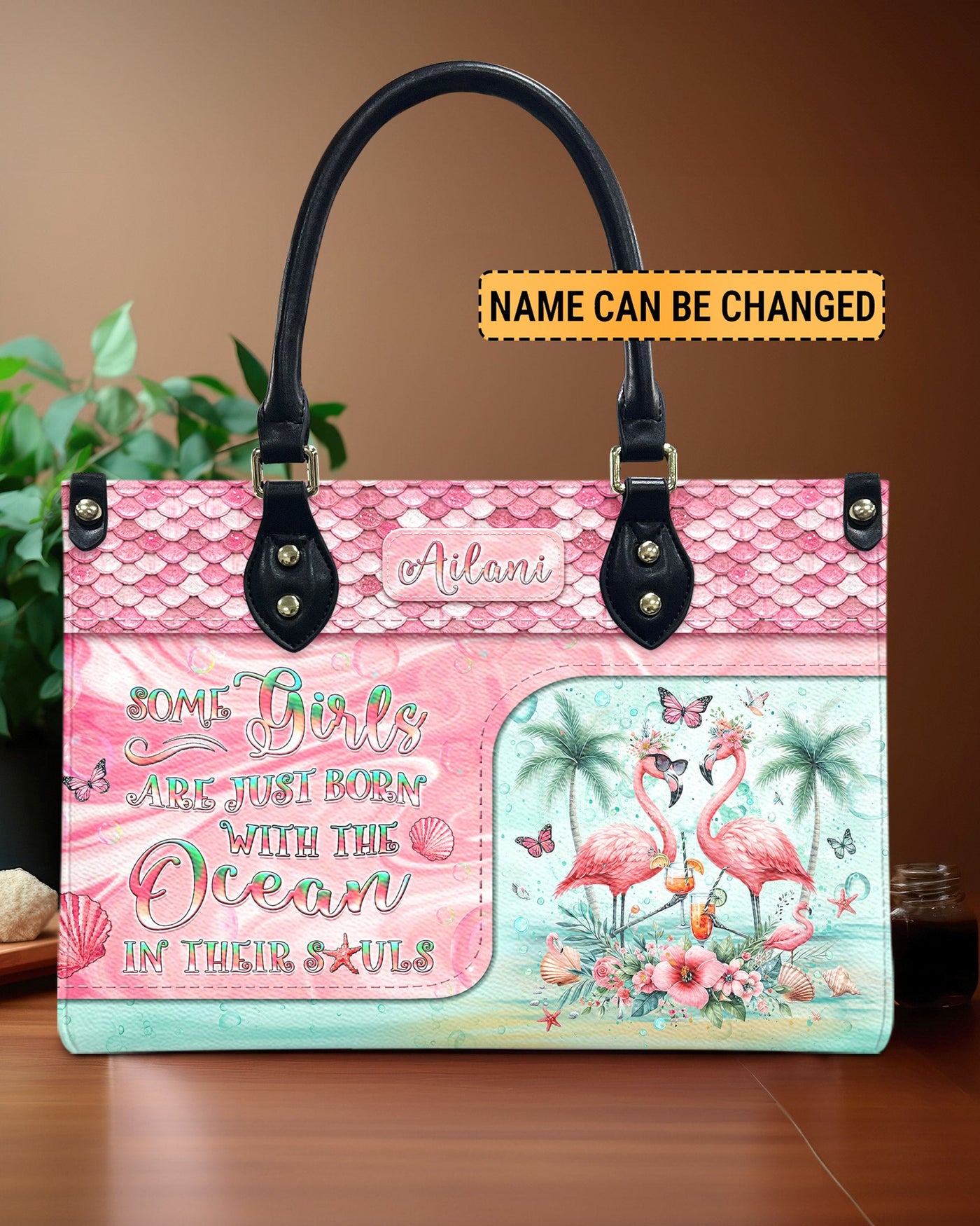 BLISSCORNERS SOME GIRLS ARE JUST BORN FLAMINGO LEATHER HANDBAG