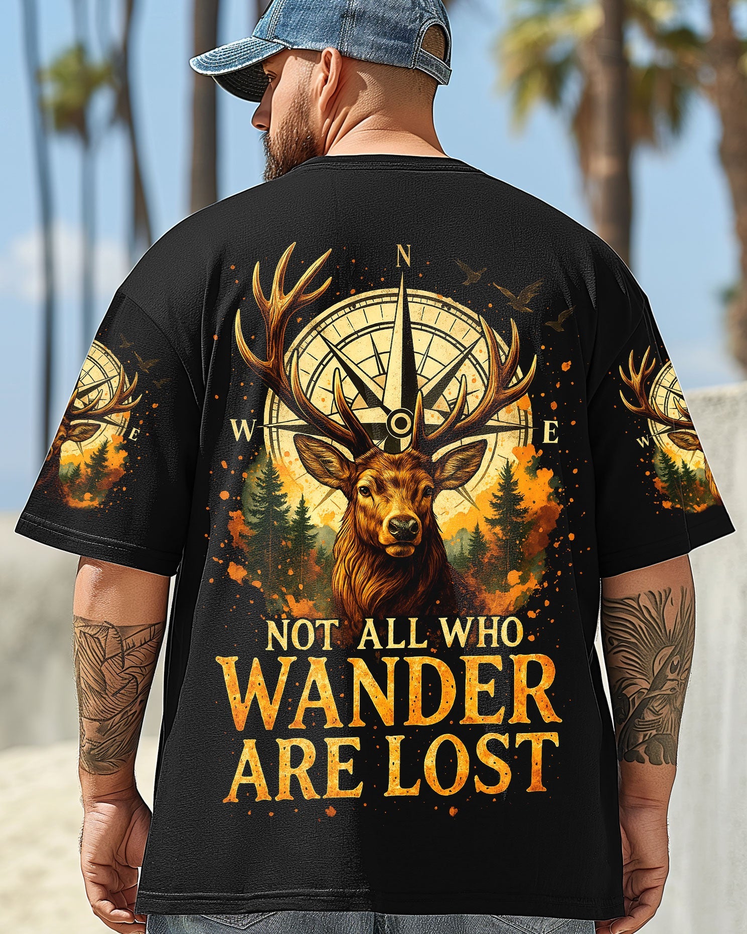 BLISSCORNERS NOT ALL WHO WANDER ARE LOST DEER COMPASS  ALL OVER PRINT