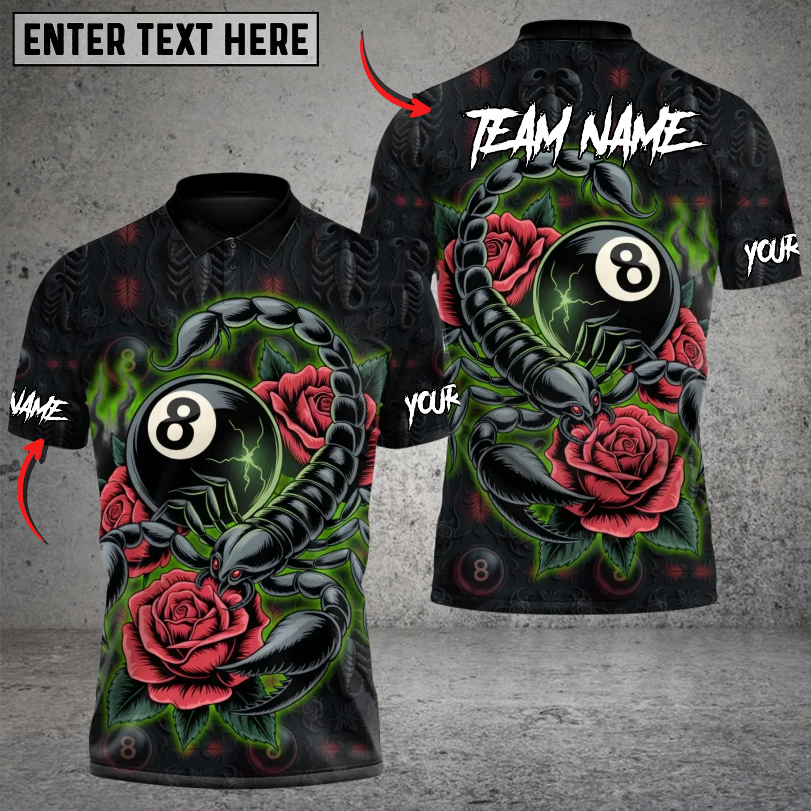 Blisscorners Scorpion Rose 8-Ball Billiard Multicolor Customized Name, Team Name 3D Shirt