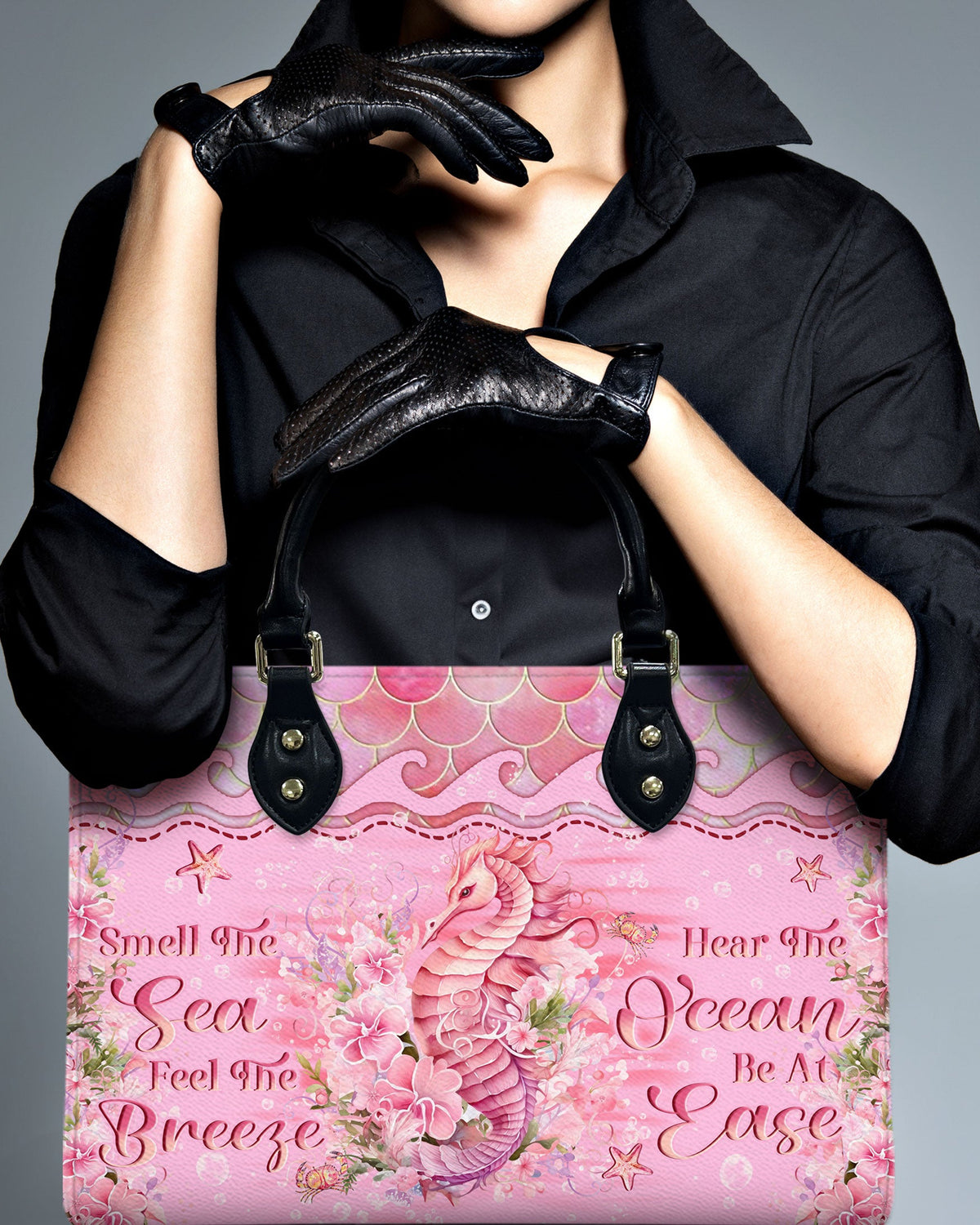 BLISSCORNERS SMELL THE SEA FEEL THE BREEZE SEAHORSE LEATHER HANDBAG