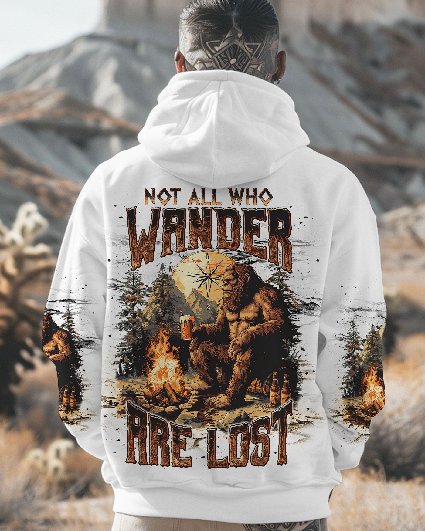 BLISSCORNERS NOT ALL WHO WANDER ARE LOST BIGFOOT COMPASS ALL OVER PRINT