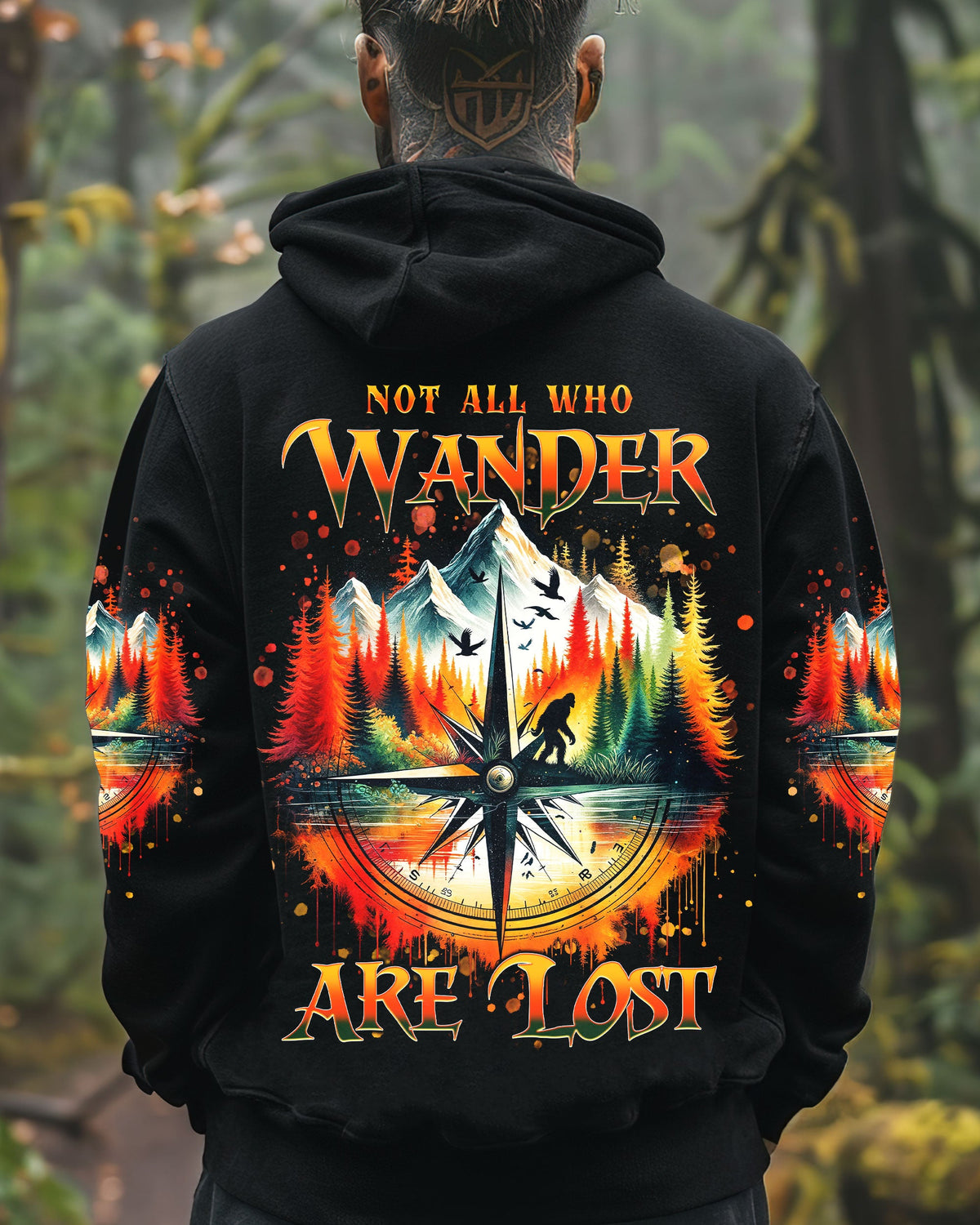 BLISSCORNERS NOT ALL WHO WANDER ARE LOST COMPASS BIGFOOT ALL OVER PRINT