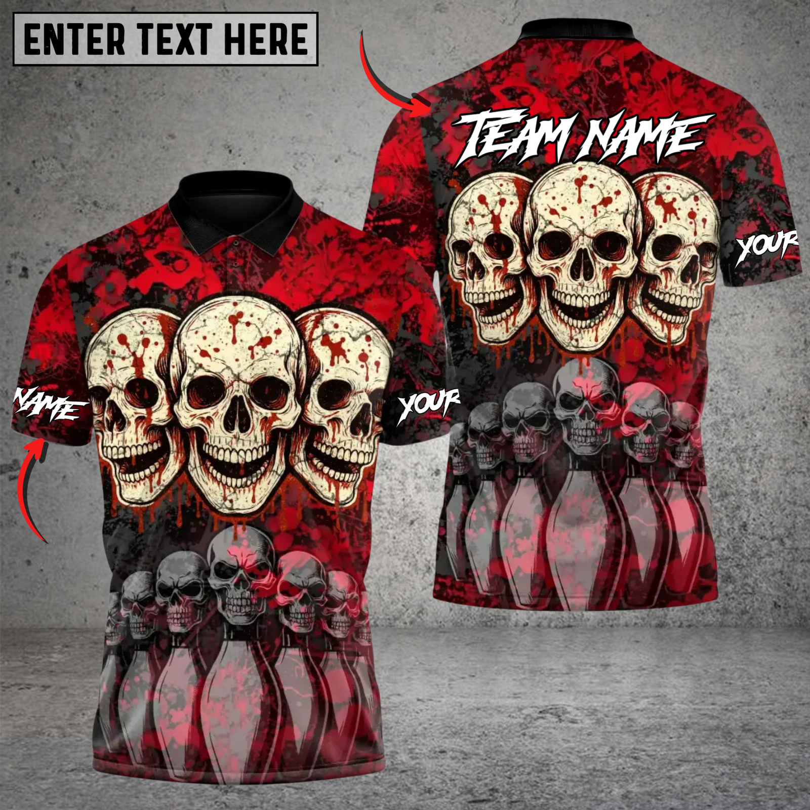 Blisscorners Death Strike Skull Bowling Multicolor Customized Name, Team Name 3D Shirts