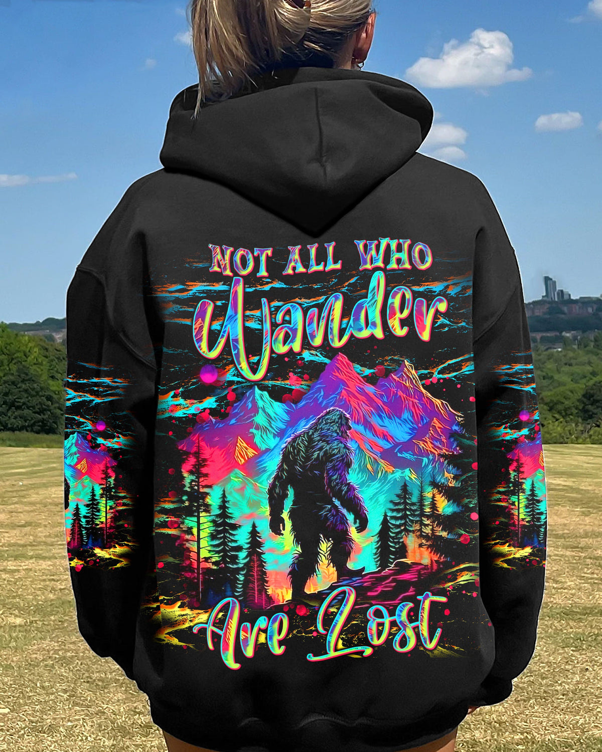 BLISSCORNERS NOT ALL WHO WANDER ARE LOST BIGFOOT COLORFUL ALL OVER PRINT