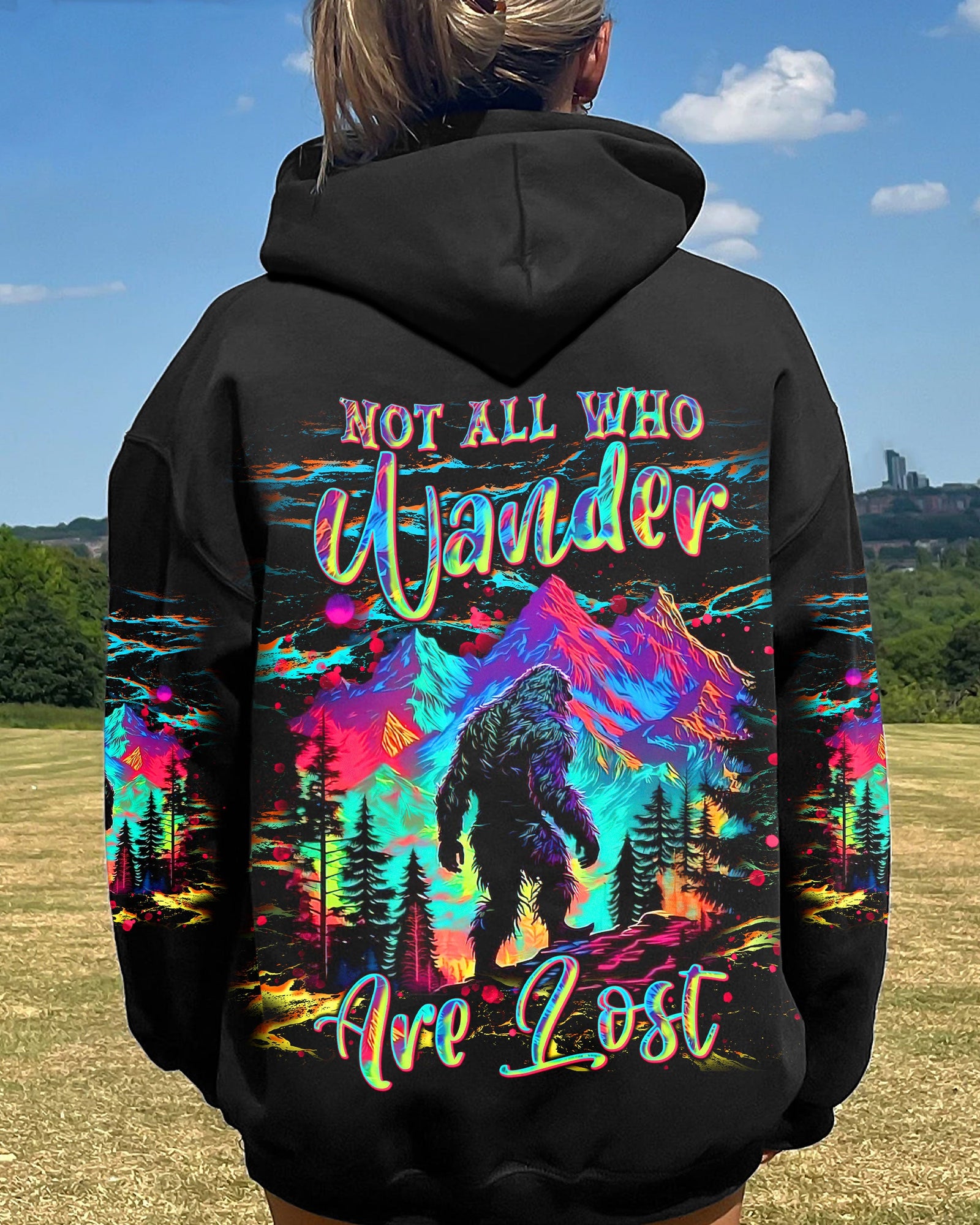 BLISSCORNERS NOT ALL WHO WANDER ARE LOST BIGFOOT COLORFUL ALL OVER PRINT