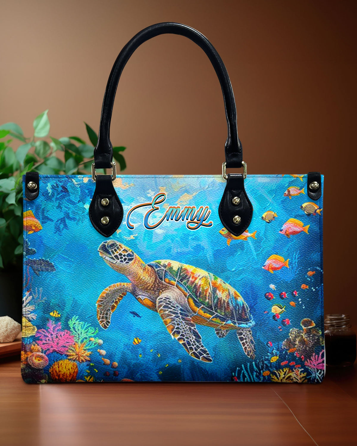 BLISSCORNERS OCEAN TURTLE LEATHER HANDBAG