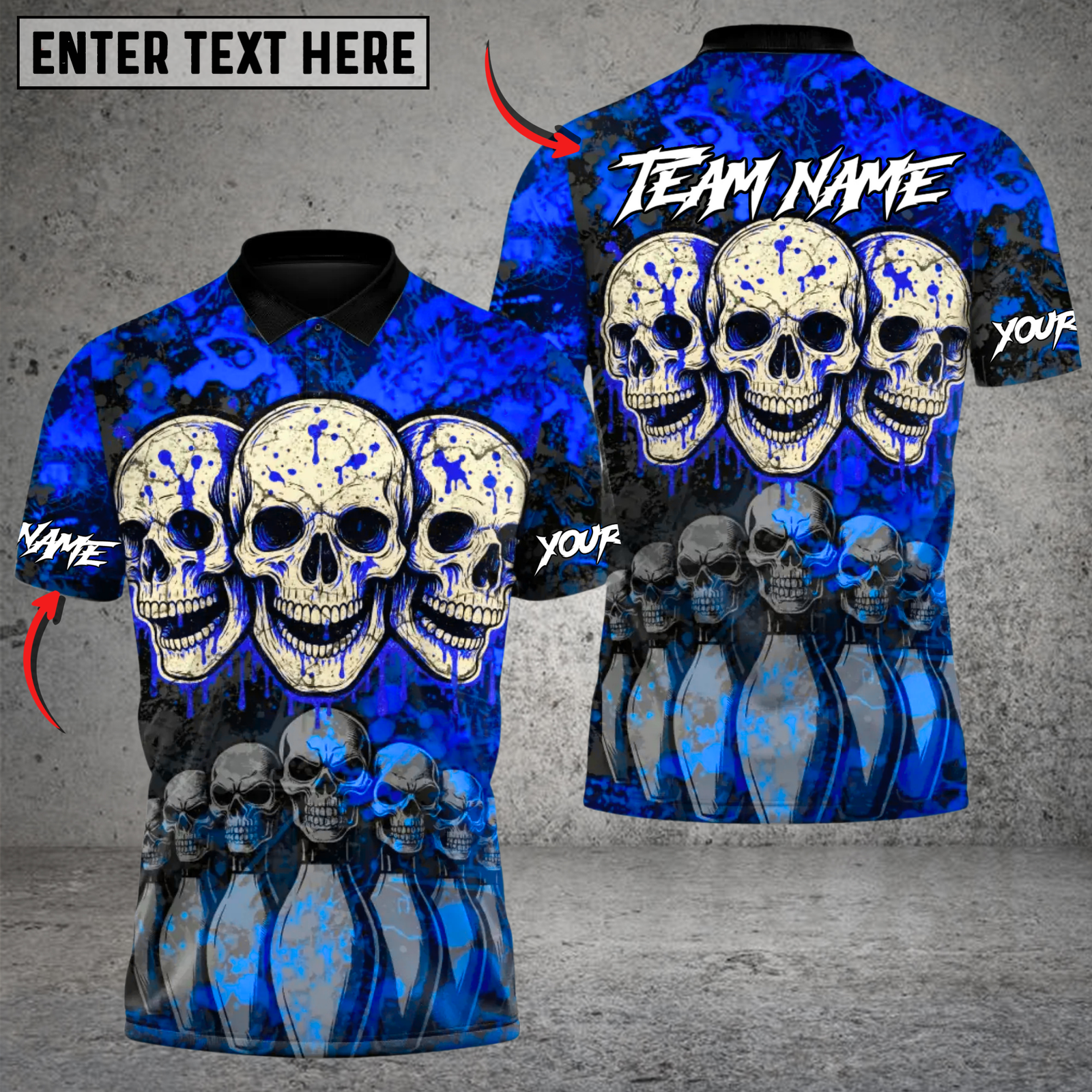 Blisscorners Death Strike Skull Bowling Multicolor Customized Name, Team Name 3D Shirts