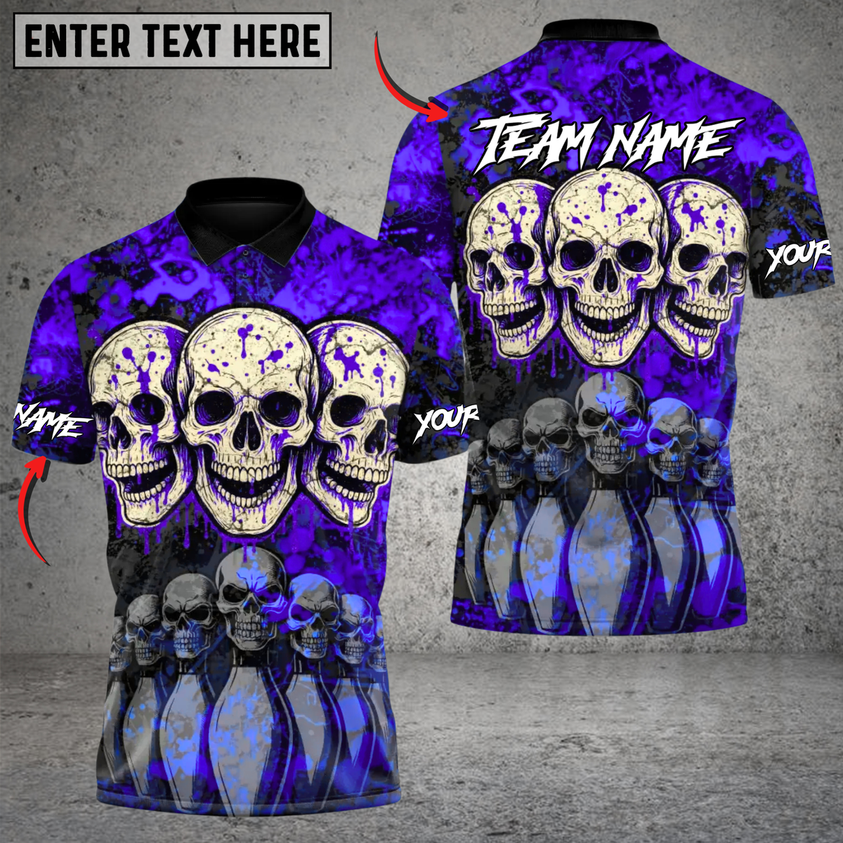 Blisscorners Death Strike Skull Bowling Multicolor Customized Name, Team Name 3D Shirts